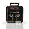 A package of headphones with metal handsets.