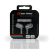 A package of headphones with ear buds in it.