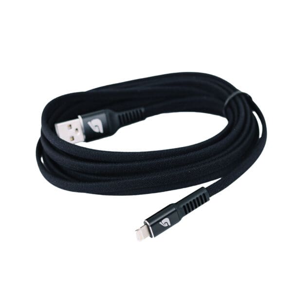 Black braided USB charging cable.