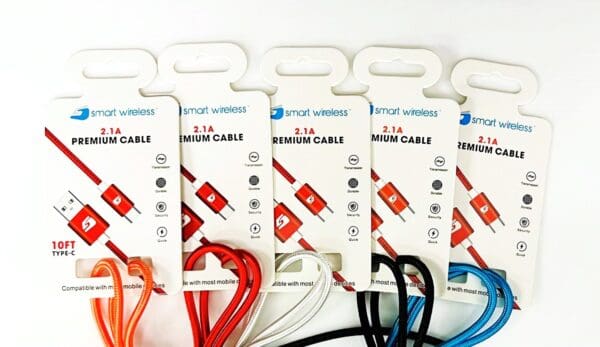 Five colorful 2.1A premium charging cables.