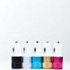 Five colorful car phone chargers.