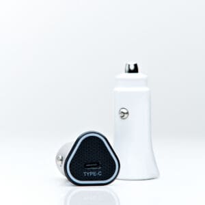 White car charger with type-c adapter.