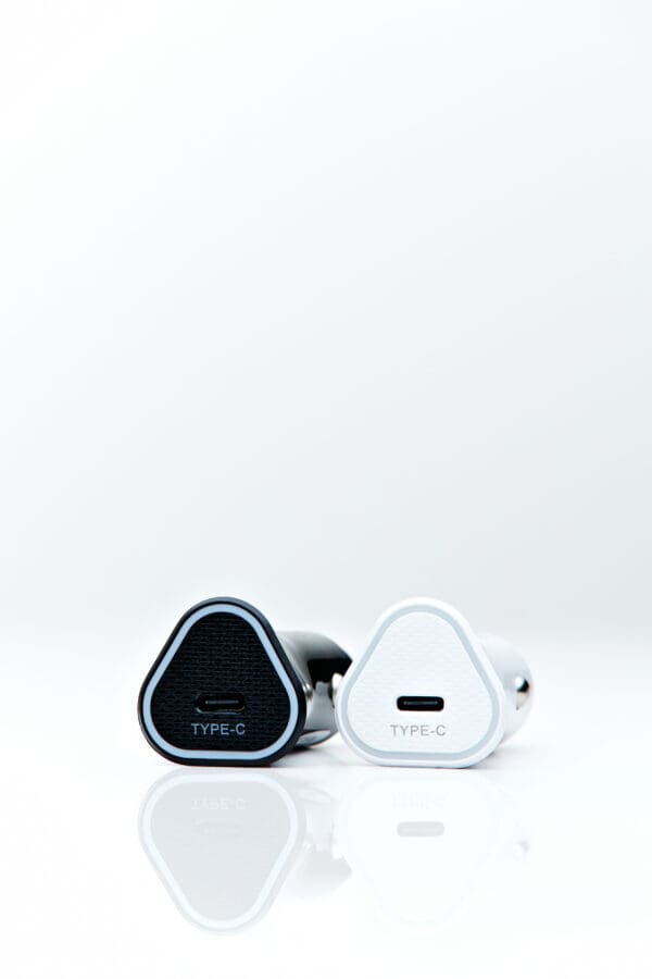 Two black and white type-c car chargers.