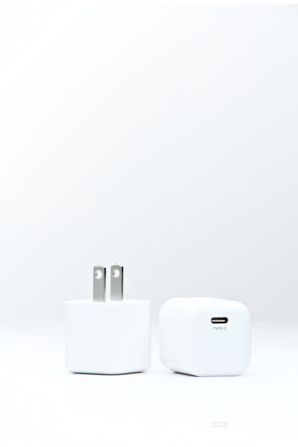 White USB-C wall charger adapter.