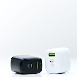 Black and white 20W phone chargers.
