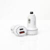 White car charger with dual ports.