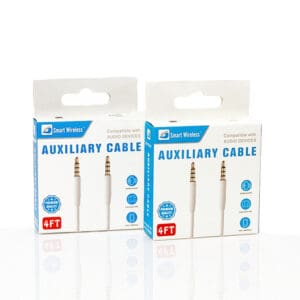 Two 4ft white auxiliary cables in packaging.