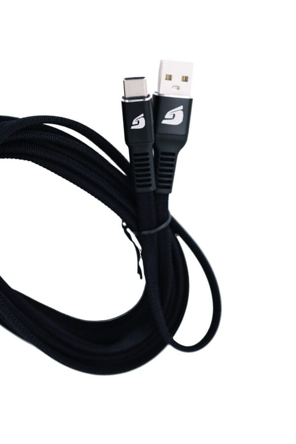 Black USB-C to USB cable coiled.