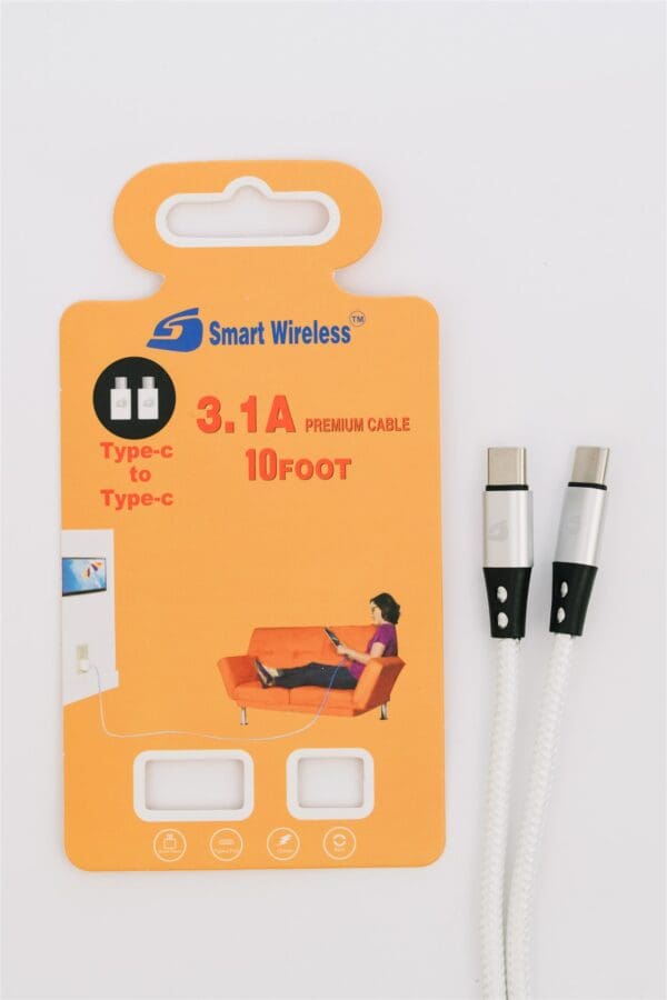 White Type-C to Type-C charging cable.