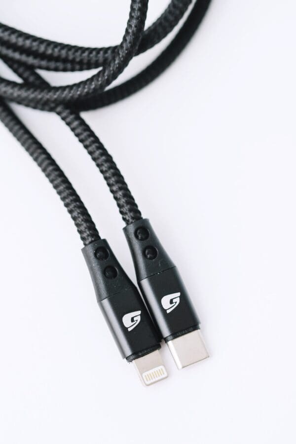 Two black braided charging cables.