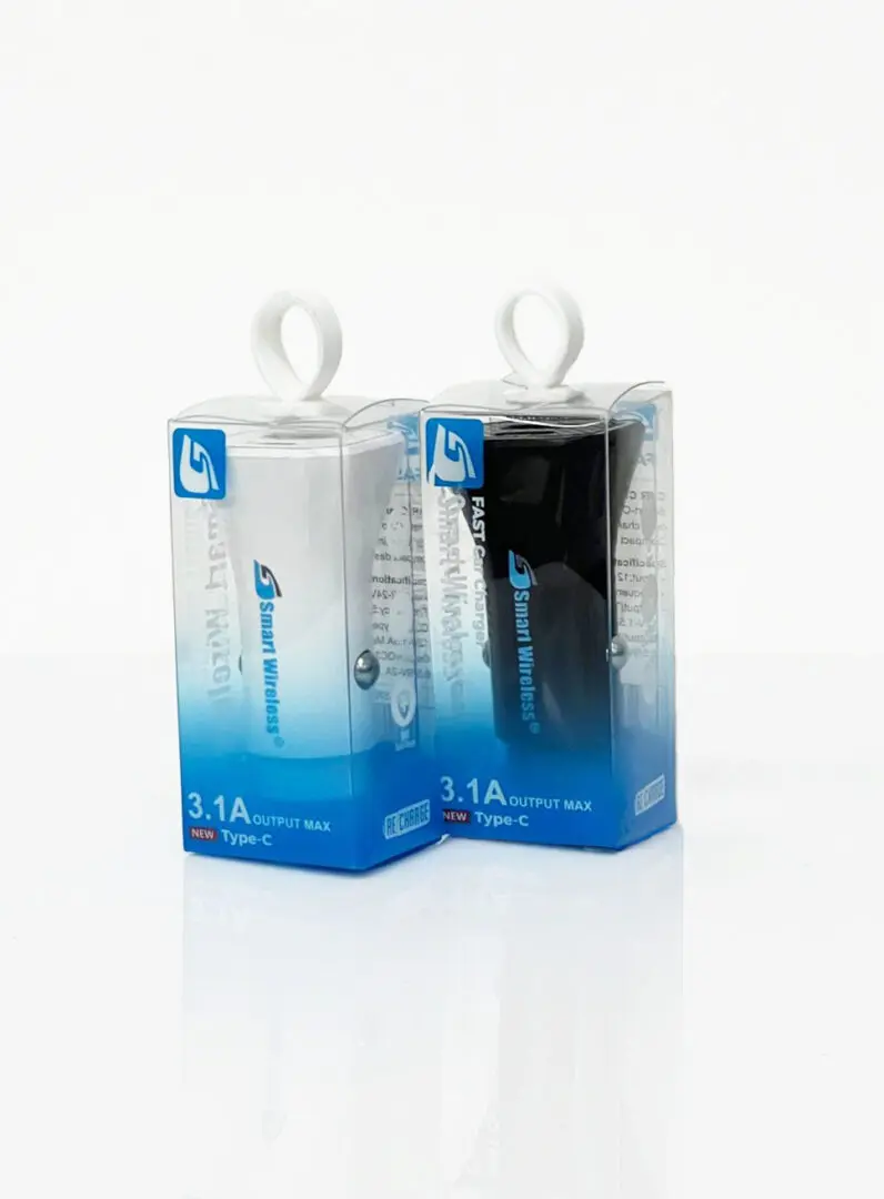 Two packaged car chargers with type-c output.