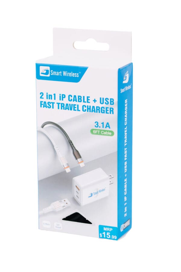 2-in-1 fast travel charger with cable.