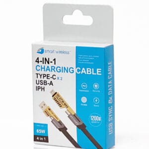 4-in-1 charging cable, 65W, type-C, USB-A, IPH