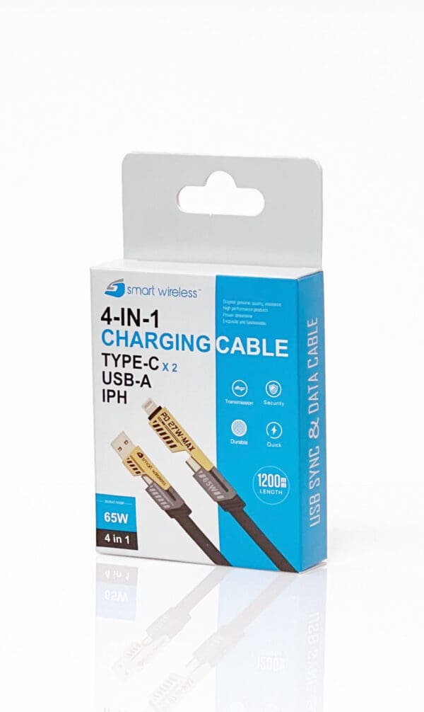 4-in-1 charging cable, 65W, type-C, USB-A, IPH