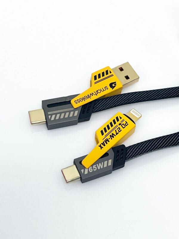 Two charging cables with different connectors.